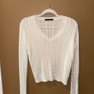 Brandy Melville Cream V-Neck Cable Knit Sweater